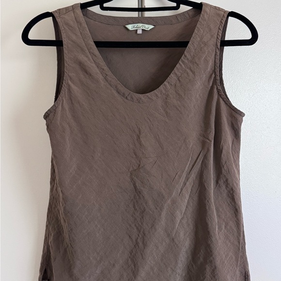 Brown Cotton Linen Sleeveless Tank Top - Picture 2 of 4
